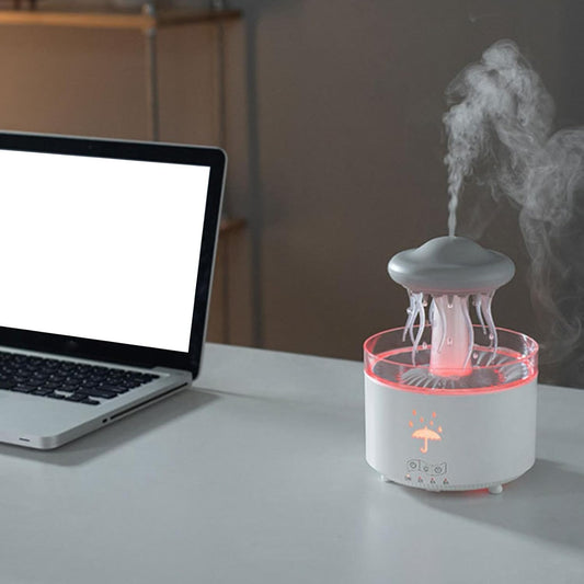 Plastic Jellyfish Shape Rotating Essential Oil Diffuser Humidifier For Home & Office | Multi-Colour LED (5.5 x 7.5 Inches, White)
