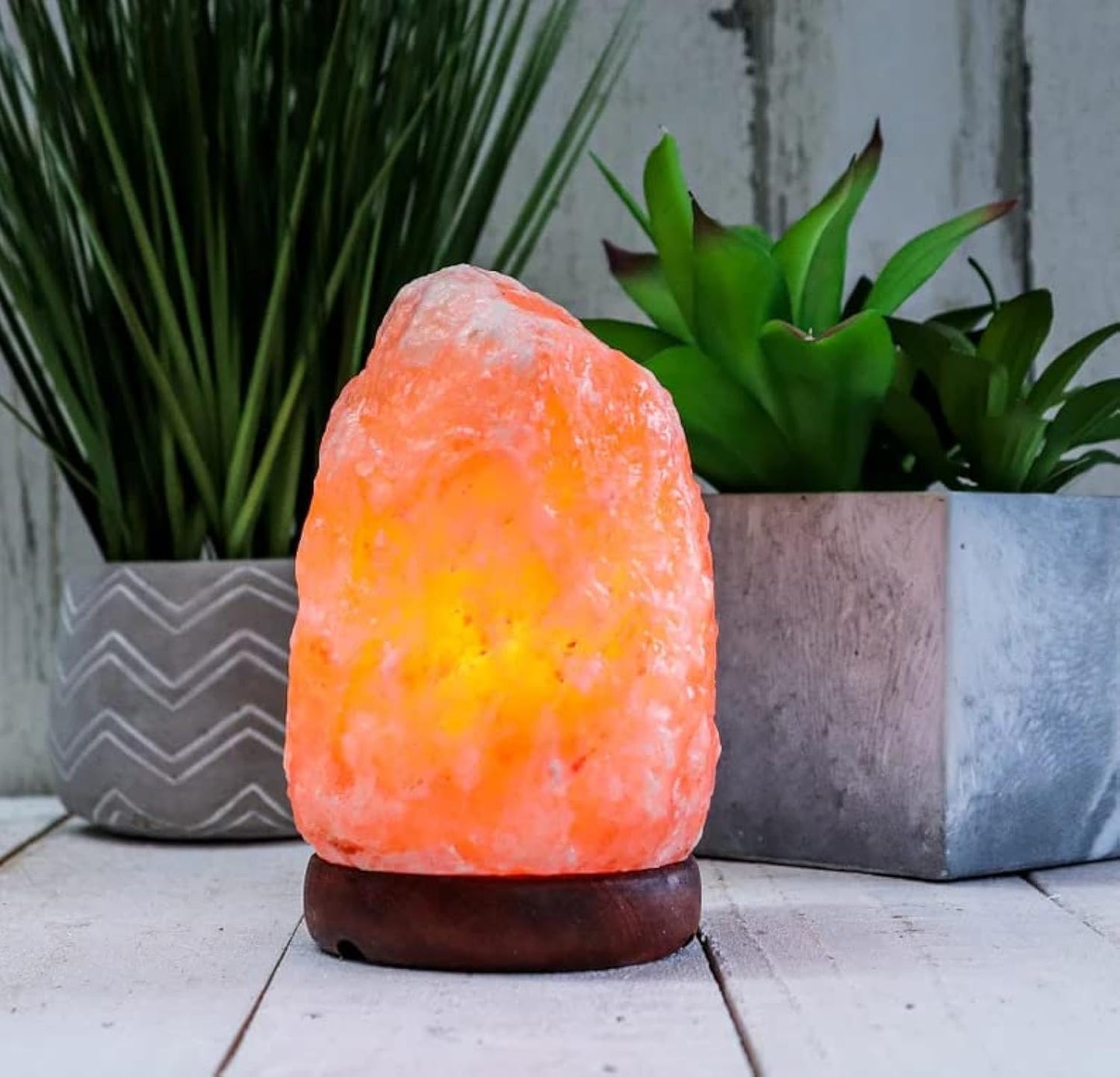 7 Inch Himalayan Rock Salt CFL Lamp With Wooden Base And An Extra Bulb For Positive Energy, Vastu , Fengshui , Healing , Peace , Harmony