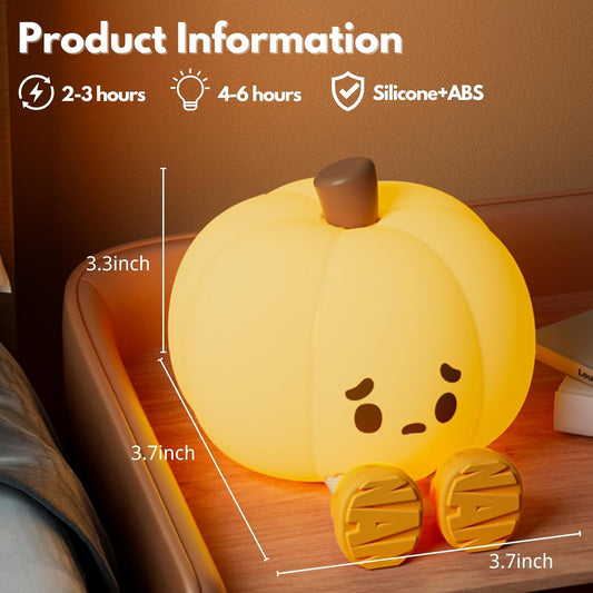 Pumpkin Night Light - 3 Level Dimmable Cute Led Pumpkin Lamp, Silicone Dimmable Nursery Nightlight