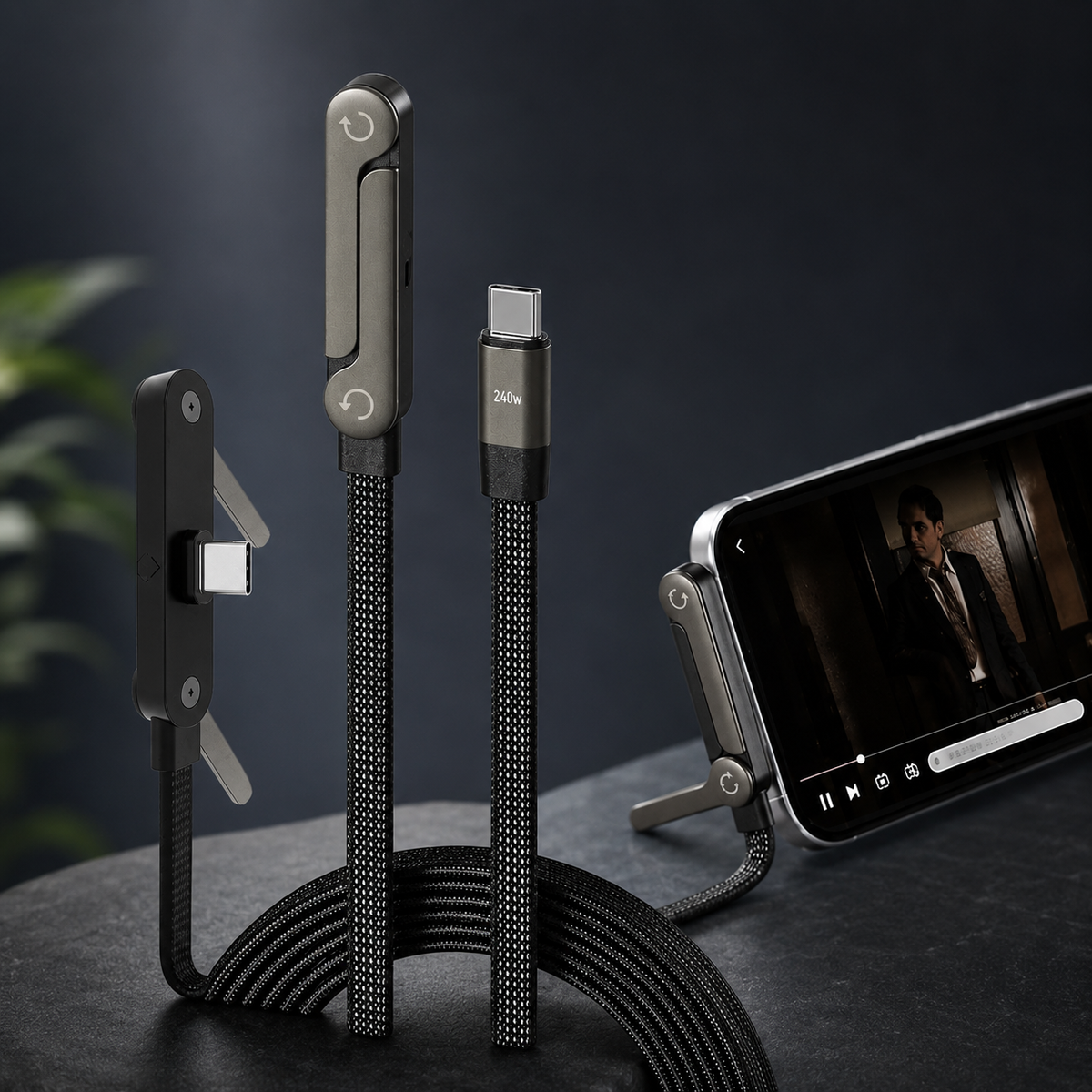Dockline Pro Type-C Fast Charging Cable with Mobile Stand