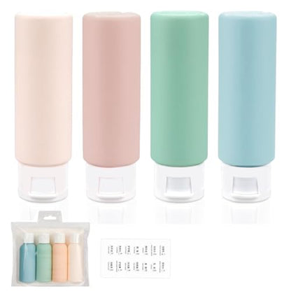 MAYCREATE 4 In 1 Travel Dispenser Bottle Kit, 50ml Leak-Proof | Easy Refilling, Secure Caps Help Reduce Spills, Durable Plastic, Compact Case, Travel Ready, Customer Care Support - 4 Colors