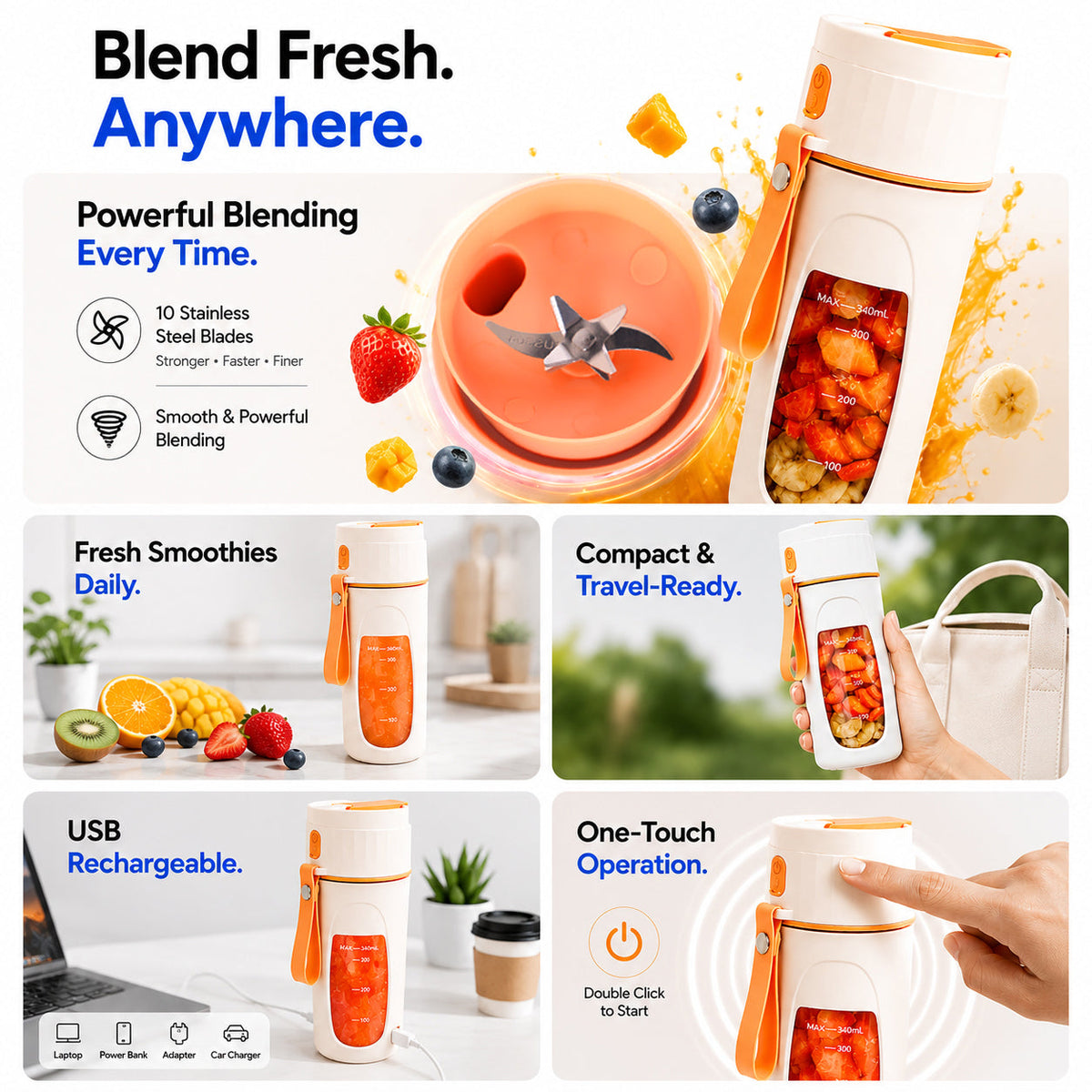SnapBlend Portable Smoothie Blender- Orange