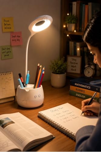 ANKRI Wireless Bottle Lamp LED 3 Colour Light Battery Desk Dimming Night Light Indoor Portable for Cafe Restaurant Home Living Room | 15 cm | Black | Long Lasting Battery - White Study Lamp