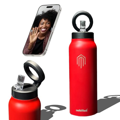 Melbify | Sipper Water Bottle with Magnetic Tripod | 750 ML| Melbipod Pink | Perfect for Creators On-the-Go Vlogging, Fitness, Travel | 3 Hour Hot & 6 Hour Cold | 7 Colors | BPA Free - Red