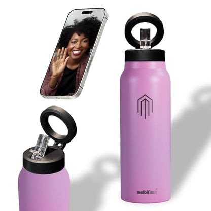 Melbify | Sipper Water Bottle with Magnetic Tripod | 750 ML| Melbipod Pink | Perfect for Creators On-the-Go Vlogging, Fitness, Travel | 3 Hour Hot & 6 Hour Cold | 7 Colors | BPA Free - Pink