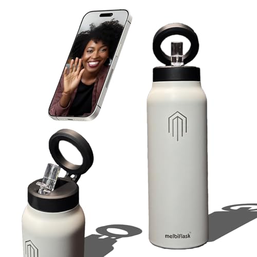 Melbify | Sipper Water Bottle with Magnetic Tripod | 750 ML| Melbipod Pink | Perfect for Creators On-the-Go Vlogging, Fitness, Travel | 3 Hour Hot & 6 Hour Cold | 7 Colors | BPA Free - White