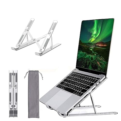 Dyazo 6 Angle Foldable & Portable Laptop Riser Stand Made with Aluminum Alloy |Compatible for Dell, Mac Book Air/Pro, Lenovo Acer Hp Asus & Other Laptop from 11.6 inch to 15.6 Inches- Black - N3 / Silver