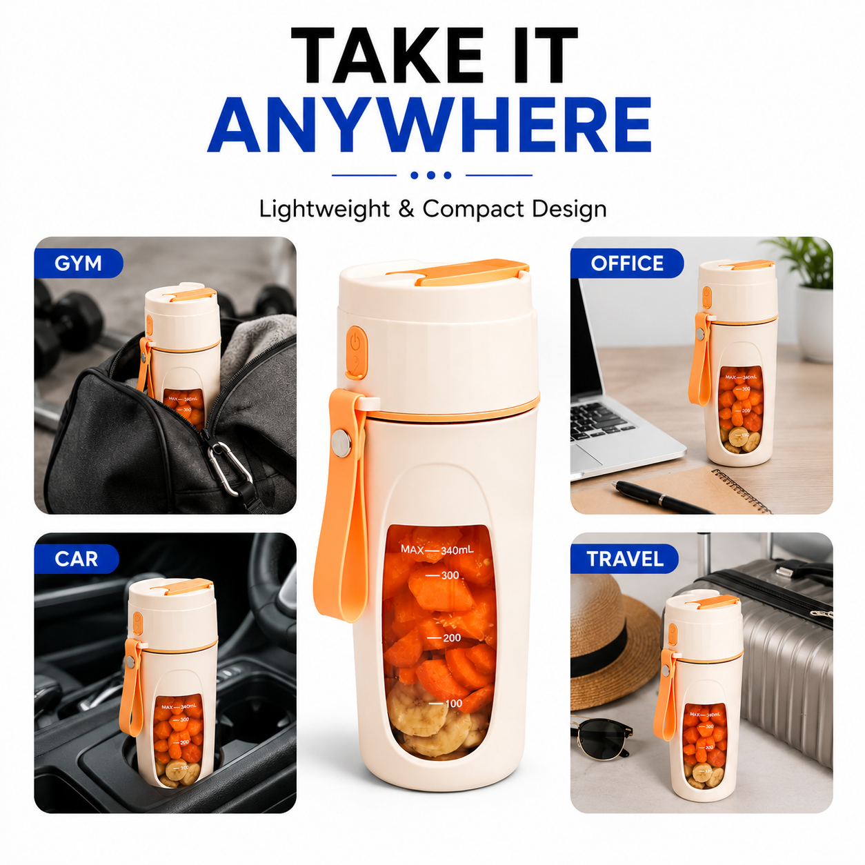 SnapBlend Portable Smoothie Blender- Orange
