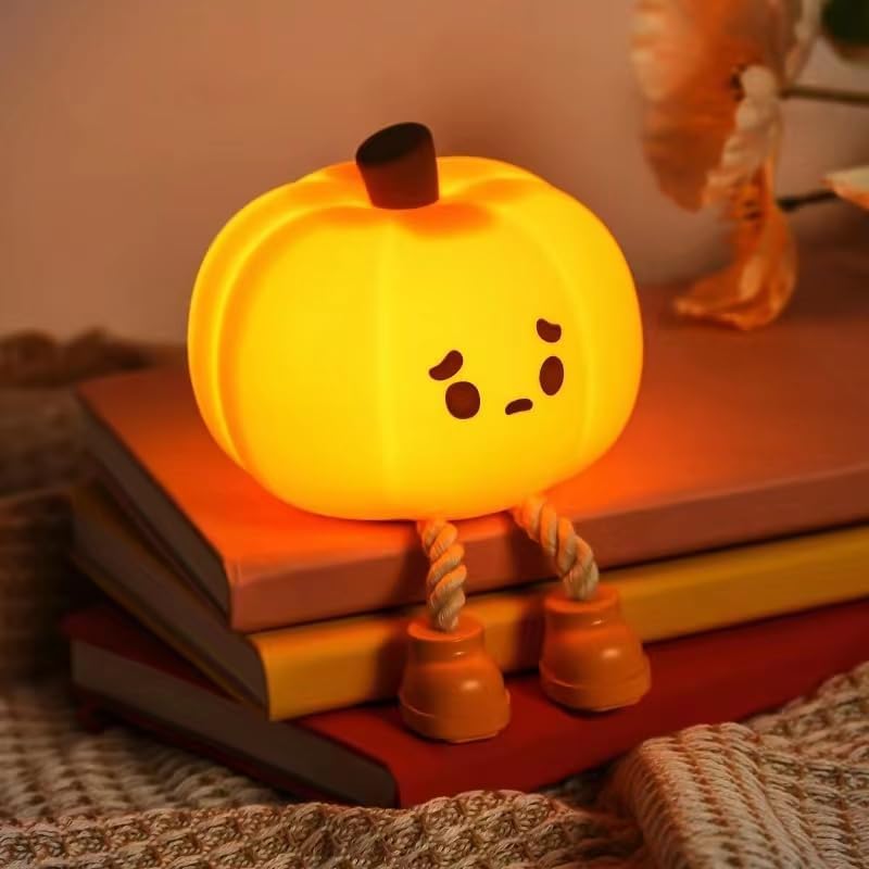 Pumpkin Night Light - 3 Level Dimmable Cute Led Pumpkin Lamp, Silicone Dimmable Nursery Nightlight