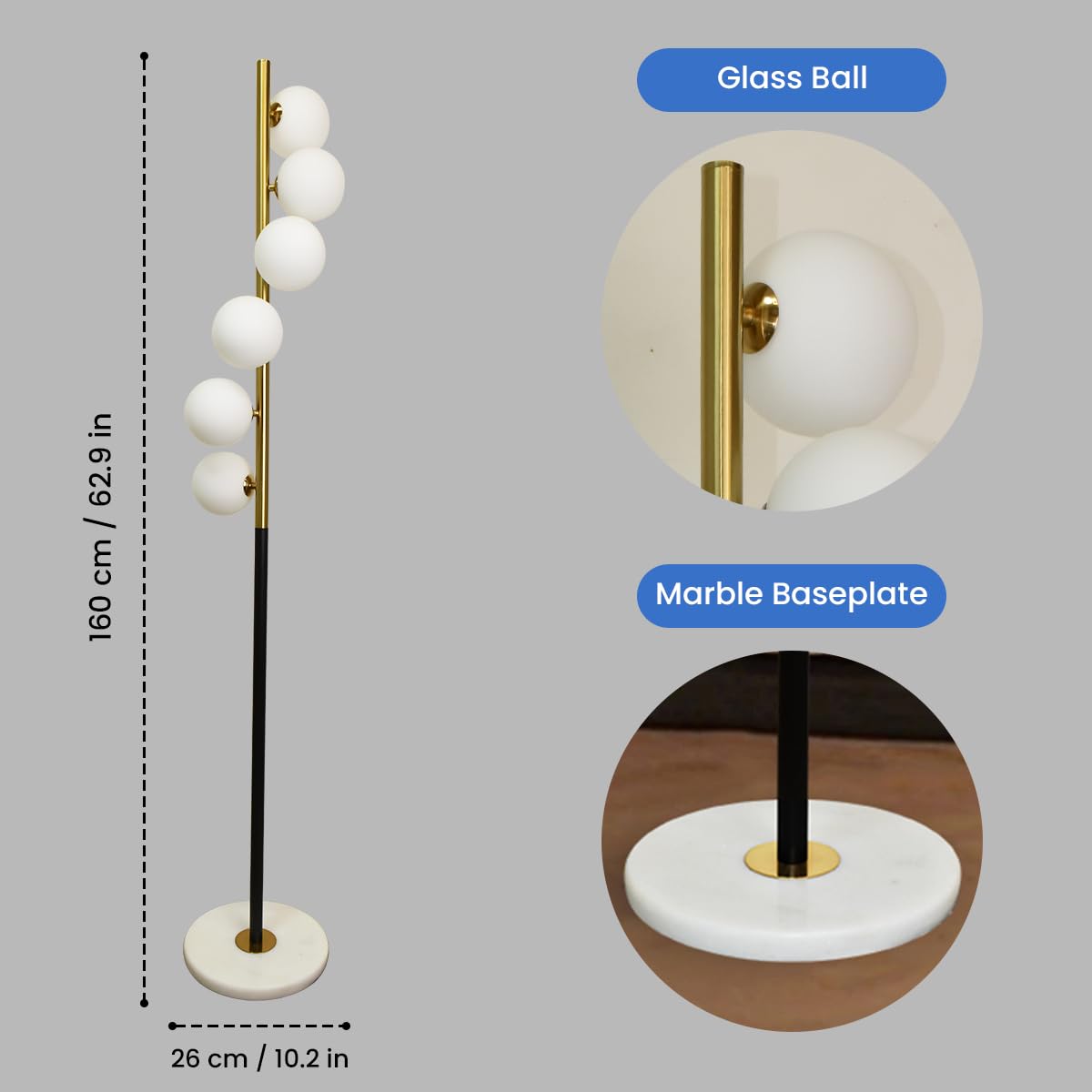 Prosper Modern Designer Floor Lamp with Marble Base 3 Light Mode for Living Room| Bedroom