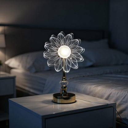 Flower Table Lamp with Gold Base Modern Etched Acrylic Floral Desk Light for Bedroom Decor