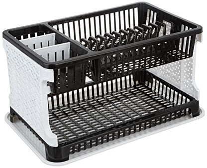 Amazon Brand - Solimo Plastic Dish Drainer, (Black, 51 cm * 33 cm * 27.2 cm) - Black