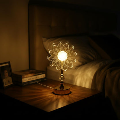 Flower Table Lamp with Gold Base Modern Etched Acrylic Floral Desk Light for Bedroom Decor