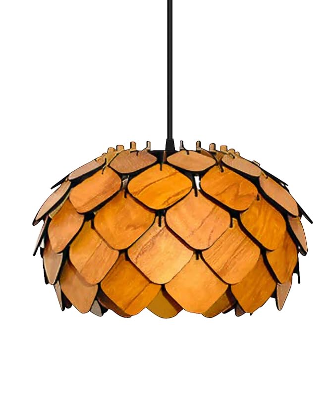 Wooden Pinecone Ceiling Light | lamp for Living Room | Rattan Hanging lamp for Drawing Room, Dining Room | Cane Pendant Light for Home Decoration | Wicker Pendant lamp