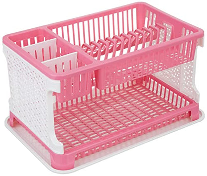Amazon Brand - Solimo Plastic Dish Drainer, (Black, 51 cm * 33 cm * 27.2 cm) - Pink