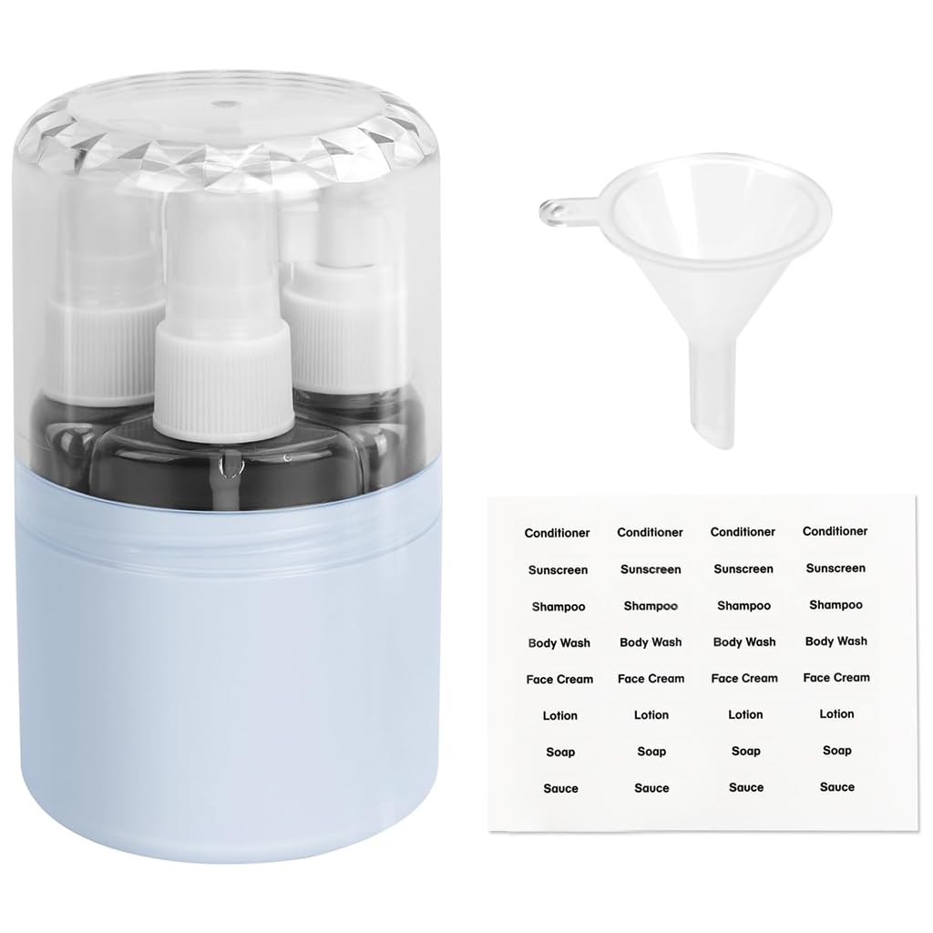 MAYCREATE 4 In 1 Travel Dispenser Bottle Kit, 50ml Leak-Proof | Easy Refilling, Secure Caps Help Reduce Spills, Durable Plastic, Compact Case, Travel Ready, Customer Care Support