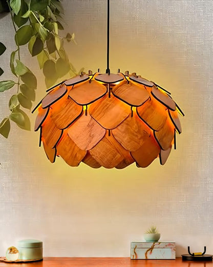 Wooden Pinecone Ceiling Light | lamp for Living Room | Rattan Hanging lamp for Drawing Room, Dining Room | Cane Pendant Light for Home Decoration | Wicker Pendant lamp