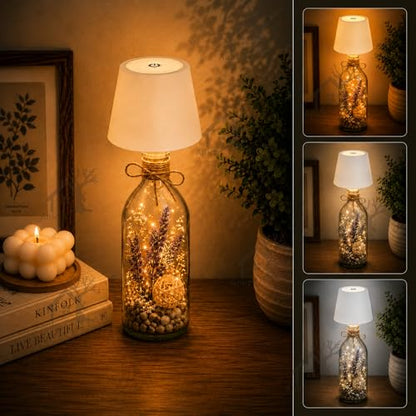 ANKRI Wireless Bottle Lamp LED 3 Colour Light Battery Desk Dimming Night Light Indoor Portable for Cafe Restaurant Home Living Room | 15 cm | Black | Long Lasting Battery - pack of 1 White