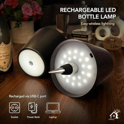 ANKRI Wireless Bottle Lamp LED 3 Colour Light Battery Desk Dimming Night Light Indoor Portable for Cafe Restaurant Home Living Room | 15 cm | Black | Long Lasting Battery