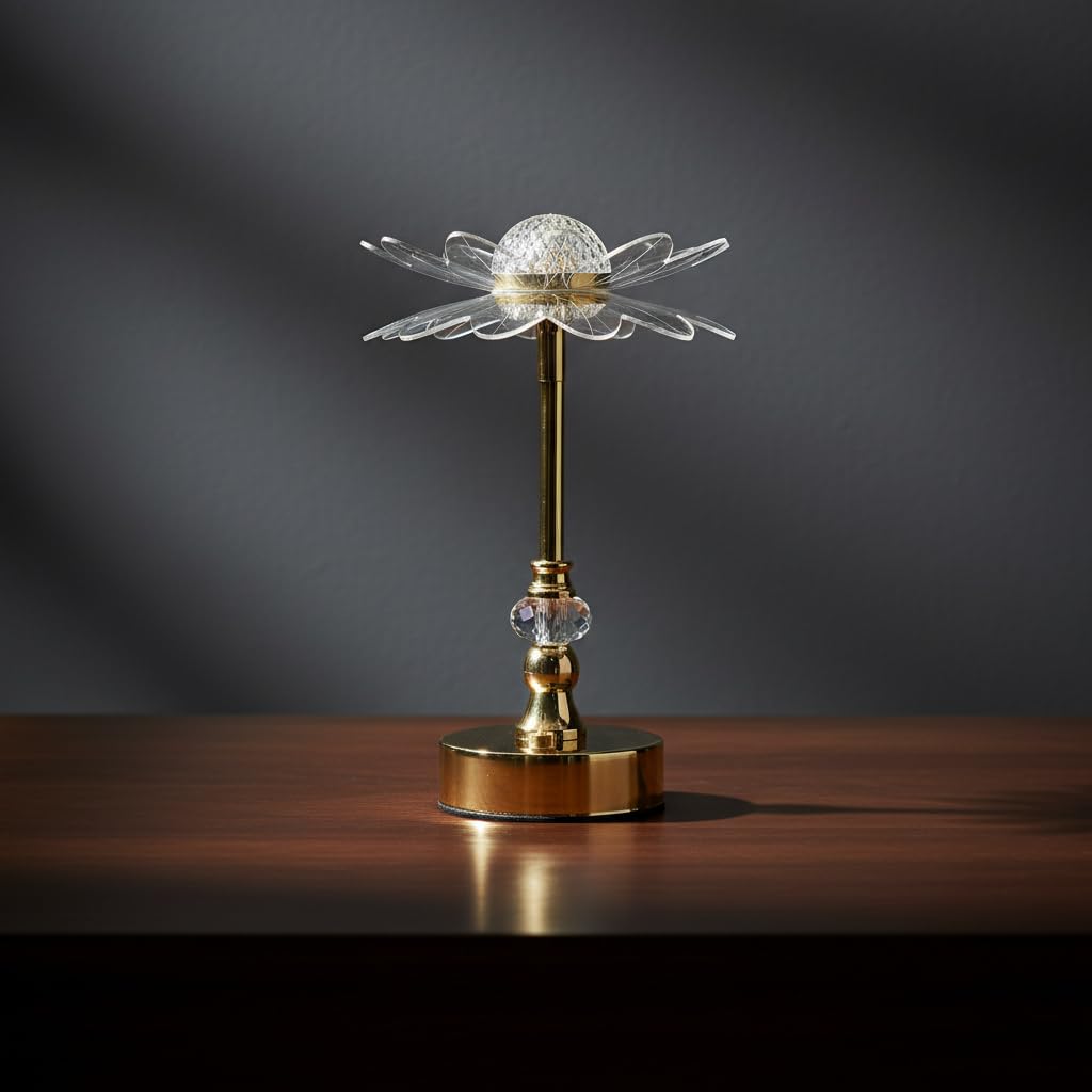 Flower Table Lamp with Gold Base Modern Etched Acrylic Floral Desk Light for Bedroom Decor
