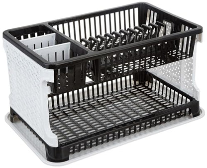 Amazon Brand - Solimo Plastic Dish Drainer, (Black, 51 cm * 33 cm * 27.2 cm) - Black.