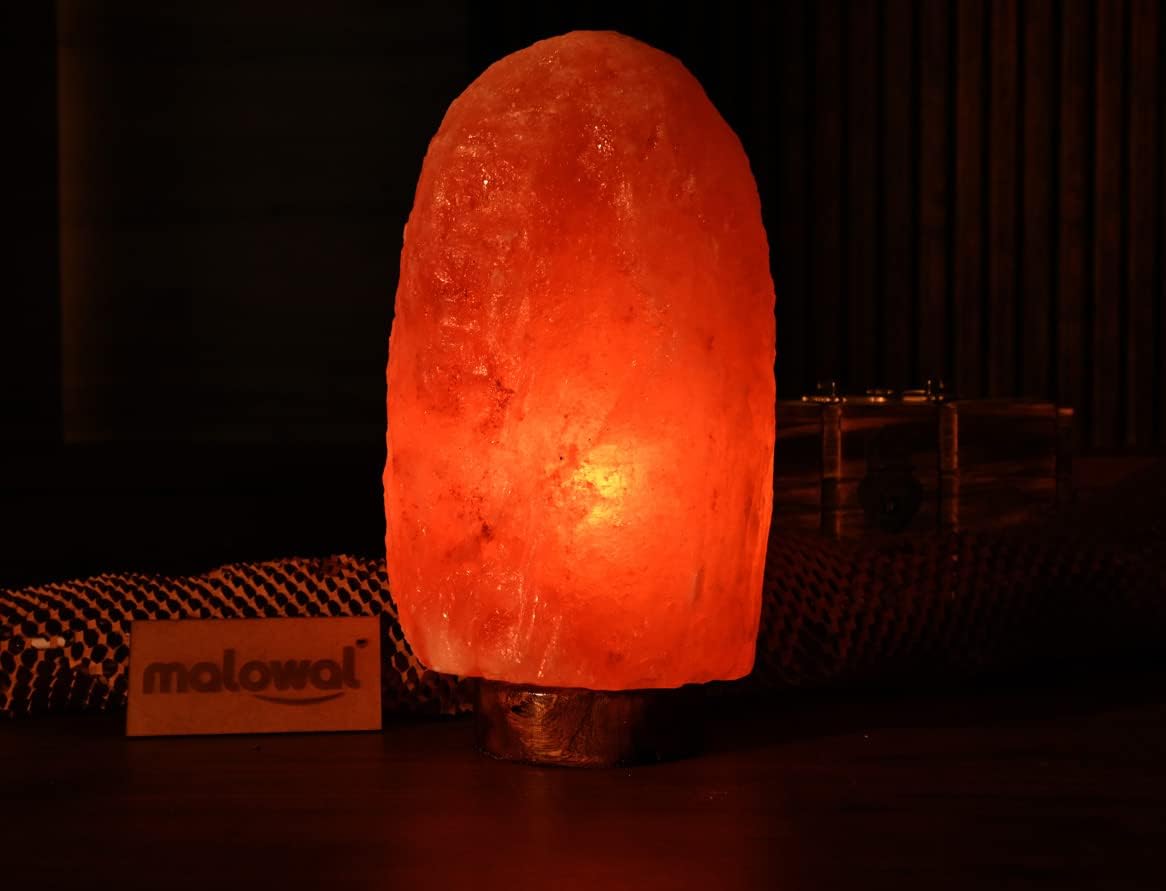 7 Inch Himalayan Rock Salt CFL Lamp With Wooden Base And An Extra Bulb For Positive Energy, Vastu , Fengshui , Healing , Peace , Harmony
