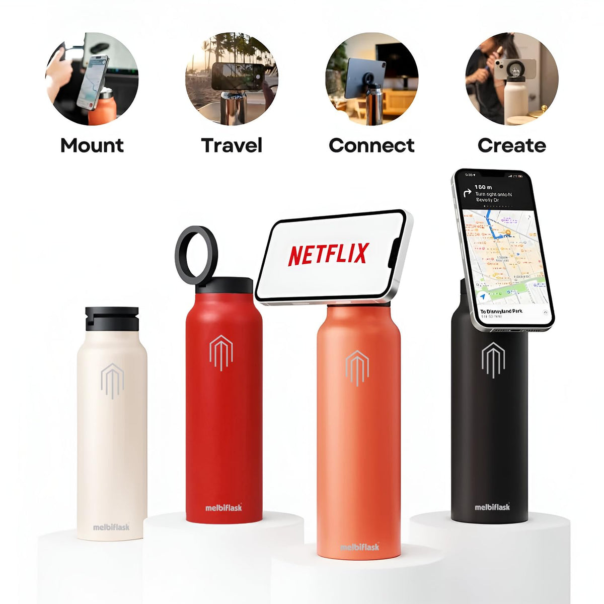 Melbify | Sipper Water Bottle with Magnetic Tripod | 750 ML| Melbipod Pink | Perfect for Creators On-the-Go Vlogging, Fitness, Travel | 3 Hour Hot & 6 Hour Cold | 7 Colors | BPA Free
