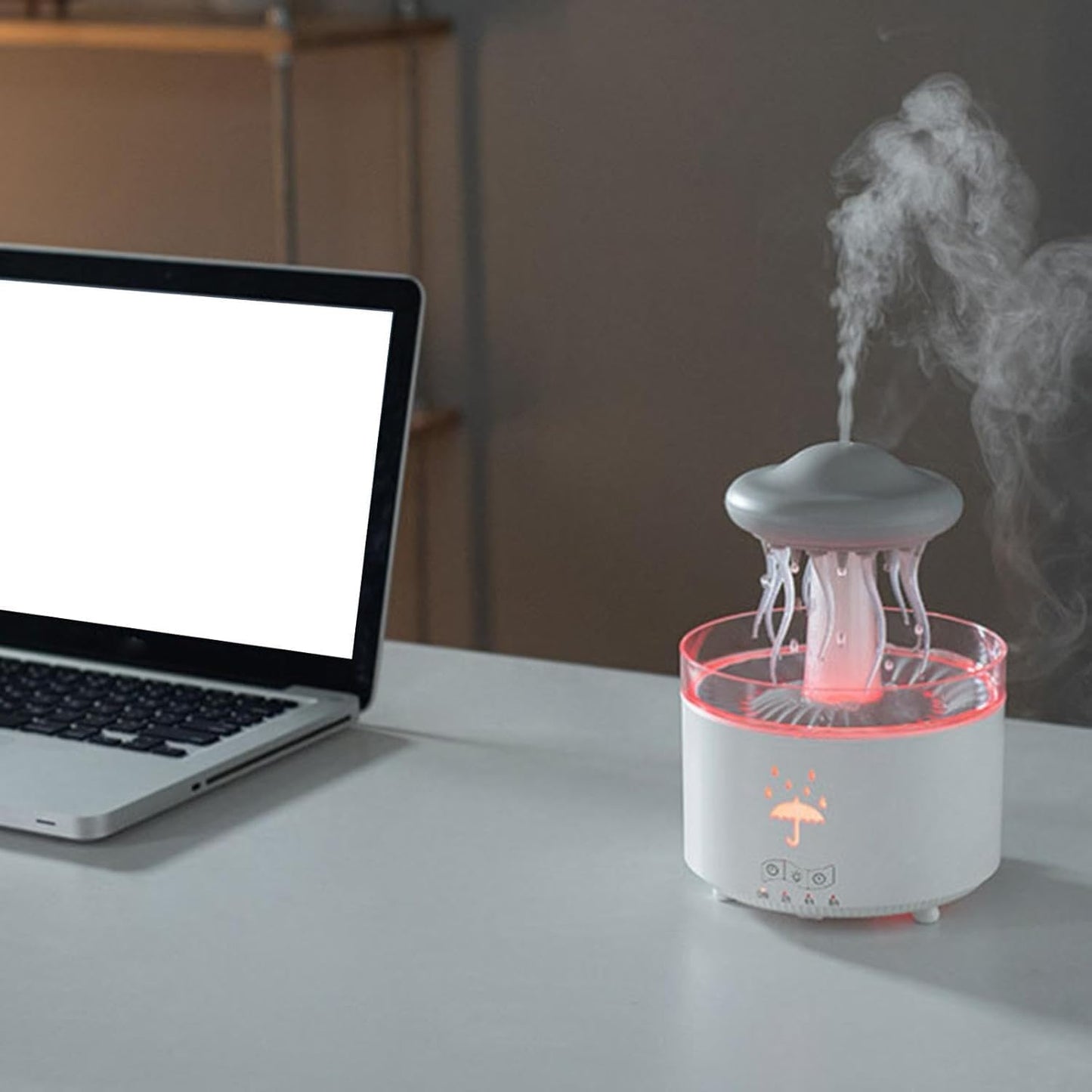 Plastic Jellyfish Shape Rotating Essential Oil Diffuser Humidifier For Home & Office | Multi-Colour LED (5.5 x 7.5 Inches, White)