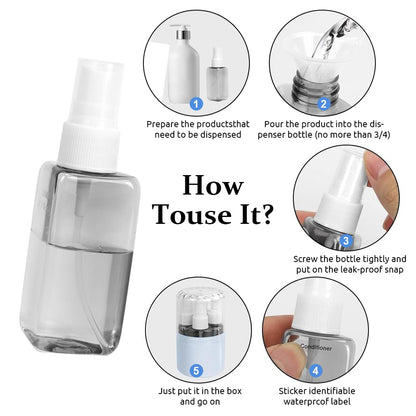 MAYCREATE 4 In 1 Travel Dispenser Bottle Kit, 50ml Leak-Proof | Easy Refilling, Secure Caps Help Reduce Spills, Durable Plastic, Compact Case, Travel Ready, Customer Care Support