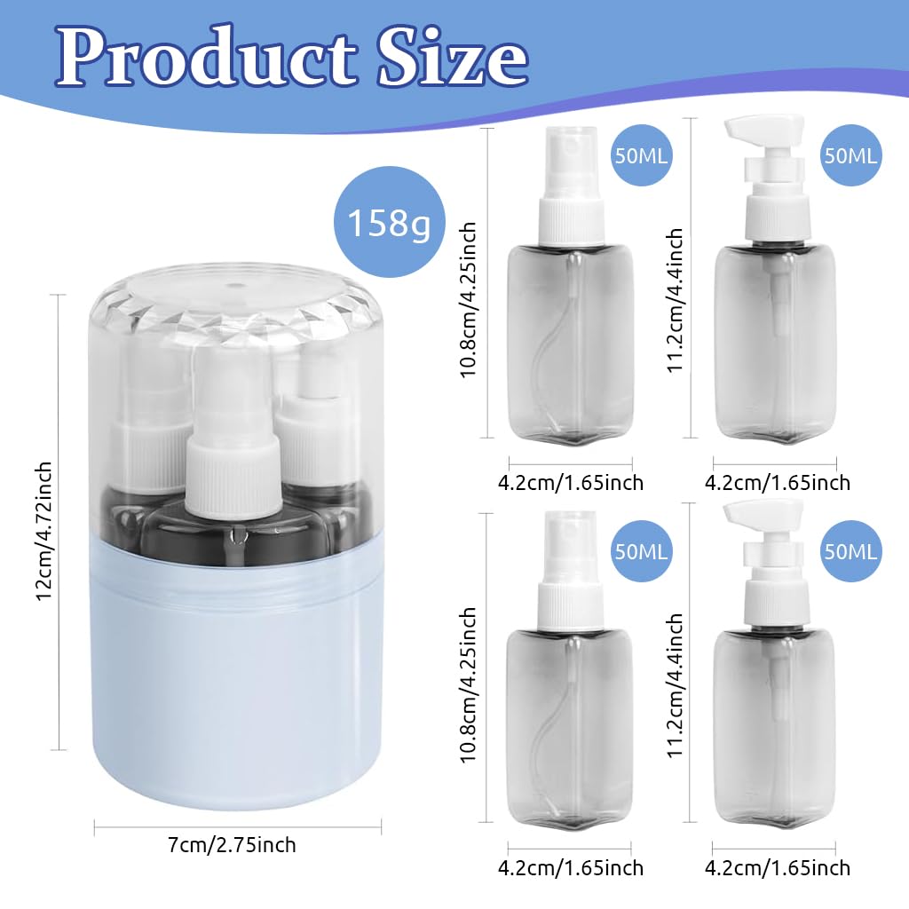MAYCREATE 4 In 1 Travel Dispenser Bottle Kit, 50ml Leak-Proof | Easy Refilling, Secure Caps Help Reduce Spills, Durable Plastic, Compact Case, Travel Ready, Customer Care Support