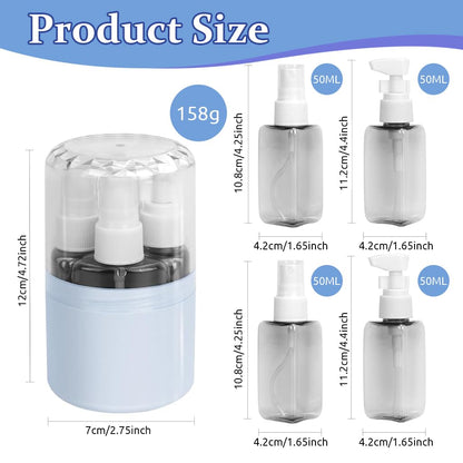 MAYCREATE 4 In 1 Travel Dispenser Bottle Kit, 50ml Leak-Proof | Easy Refilling, Secure Caps Help Reduce Spills, Durable Plastic, Compact Case, Travel Ready, Customer Care Support