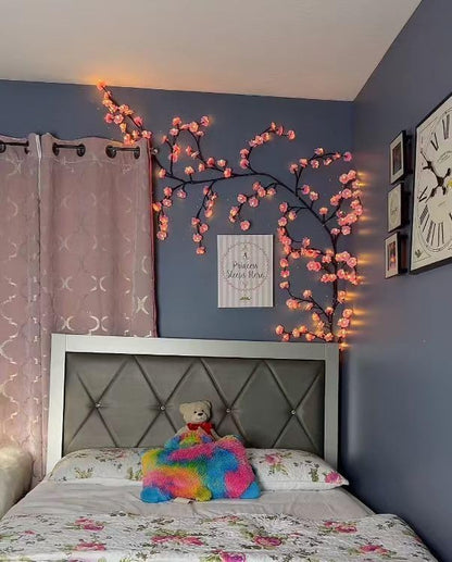 Cherry Blossom Lights LED Tree Branch Wall Decor – DIY Flexible Lighted Cherry Blossom Branches with Remote, 8 Modes