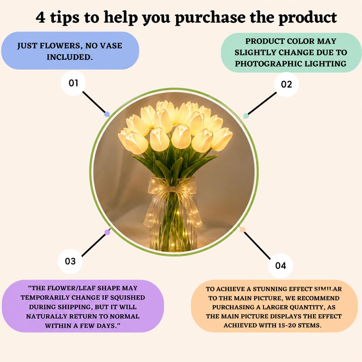Artificial White Tulip Flower Lamp with LED Lights, 5 Tulip Bouquet Night Light for Bedroom Decor | Battery Operated Aesthetic