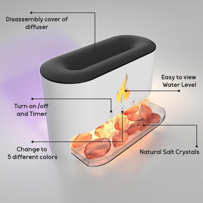 Humidifier Flame Diffuser, Aromatherapy Essential Oil Diffuser, Himalayan Salt Lamp Diffuser, Cool Mist Ultrasonic Humidifier