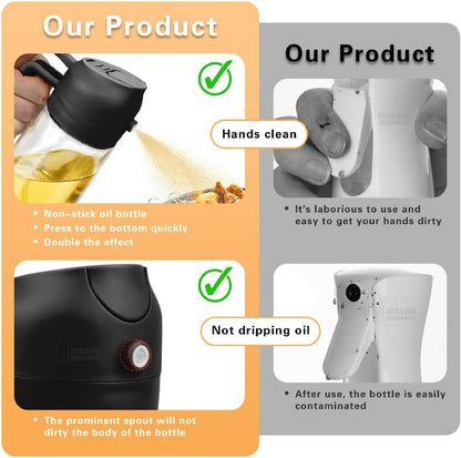 Misamo Enterprise 2-in-1 Oil Dispenser & Sprayer for Kitchen, 500ml, Black | 2-in-1 design delivers a fine mist spray or smooth pour for precise oil control while cooking, grilling, and baking.