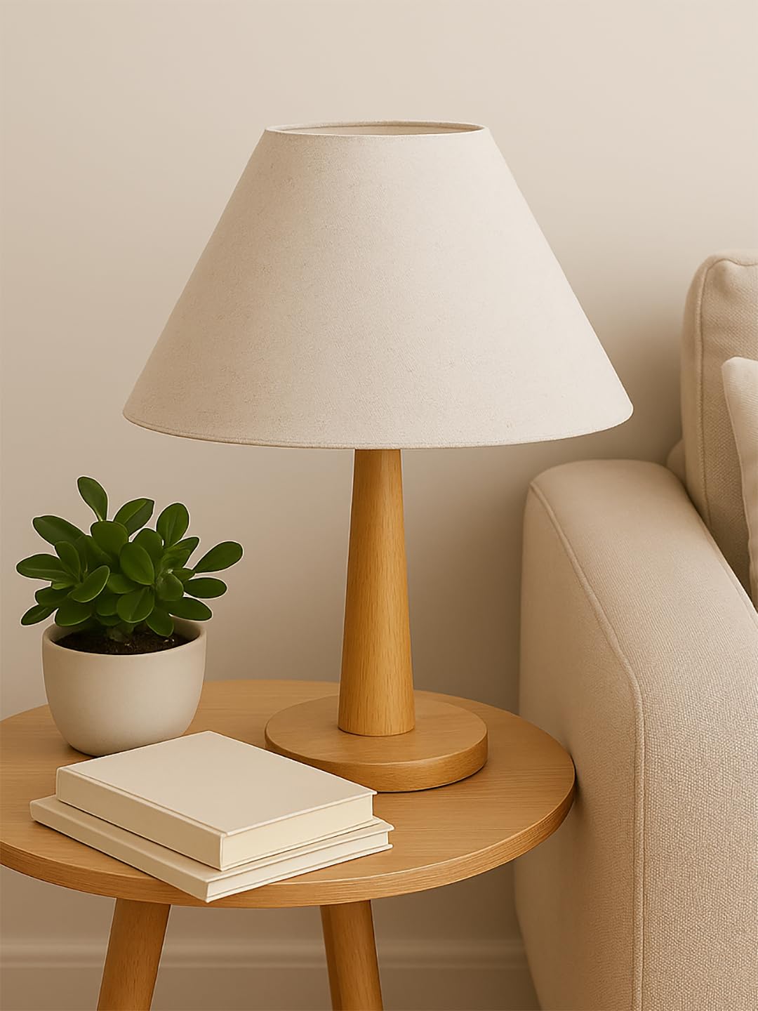 Modern Wooden Table Lamp with Fabric Shade | Warm Ambient Lighting for Bedroom, Living Room & Home Décor