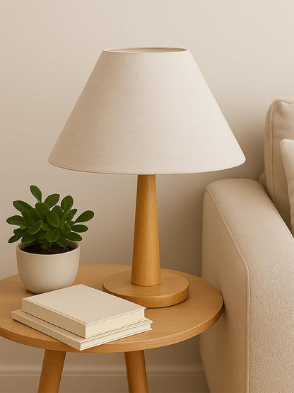 Modern Wooden Table Lamp with Fabric Shade | Warm Ambient Lighting for Bedroom, Living Room & Home Décor