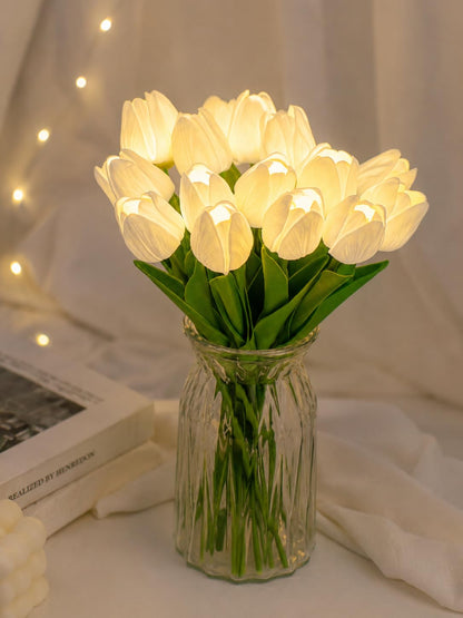 Artificial White Tulip Flower Lamp with LED Lights, 5 Tulip Bouquet Night Light for Bedroom Decor | Battery Operated Aesthetic