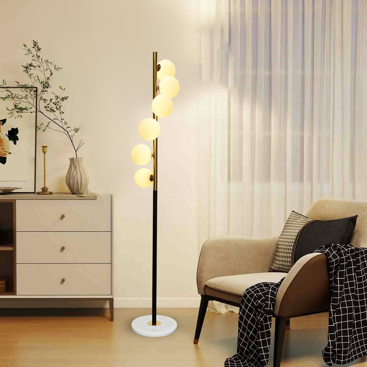 Prosper Modern Designer Floor Lamp with Marble Base 3 Light Mode for Living Room| Bedroom