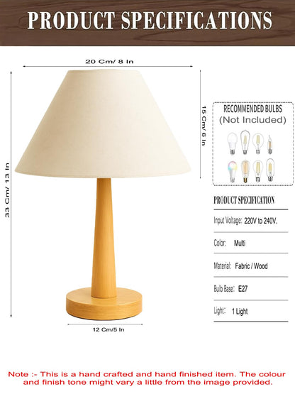 Modern Wooden Table Lamp with Fabric Shade | Warm Ambient Lighting for Bedroom, Living Room & Home Décor