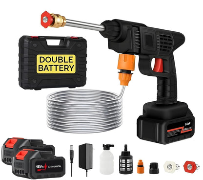 Cordless Portable Pressure Washer Gun 48V 12000mAh | Double Battery Wireless High Pressure Water Gun with Adjustable Nozzle & 5M Hose Pipe | Car Wash, Bike Cleaning & Outdoor Use