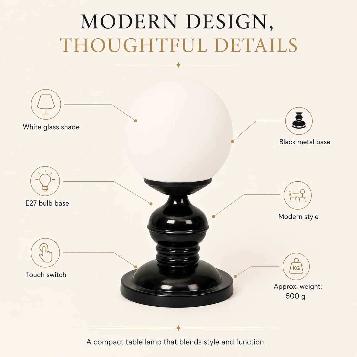 Moon Light Metal Table Lamps with Glass Shade for Home Décor, Bedrooms, Living Room, Gifting, Diwali Decoration