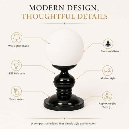 Moon Light Metal Table Lamps with Glass Shade for Home Décor, Bedrooms, Living Room, Gifting, Diwali Decoration