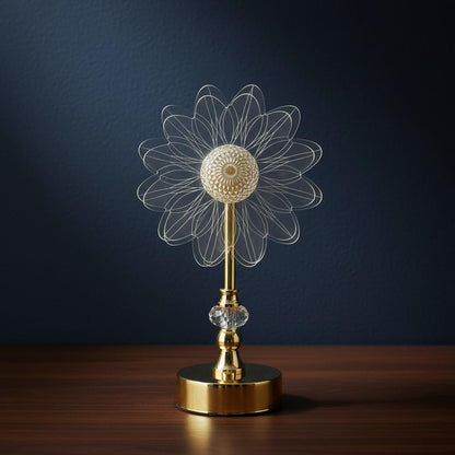 Flower Table Lamp with Gold Base Modern Etched Acrylic Floral Desk Light for Bedroom Decor