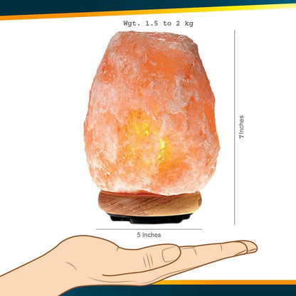 7 Inch Himalayan Rock Salt CFL Lamp With Wooden Base And An Extra Bulb For Positive Energy, Vastu , Fengshui , Healing , Peace , Harmony
