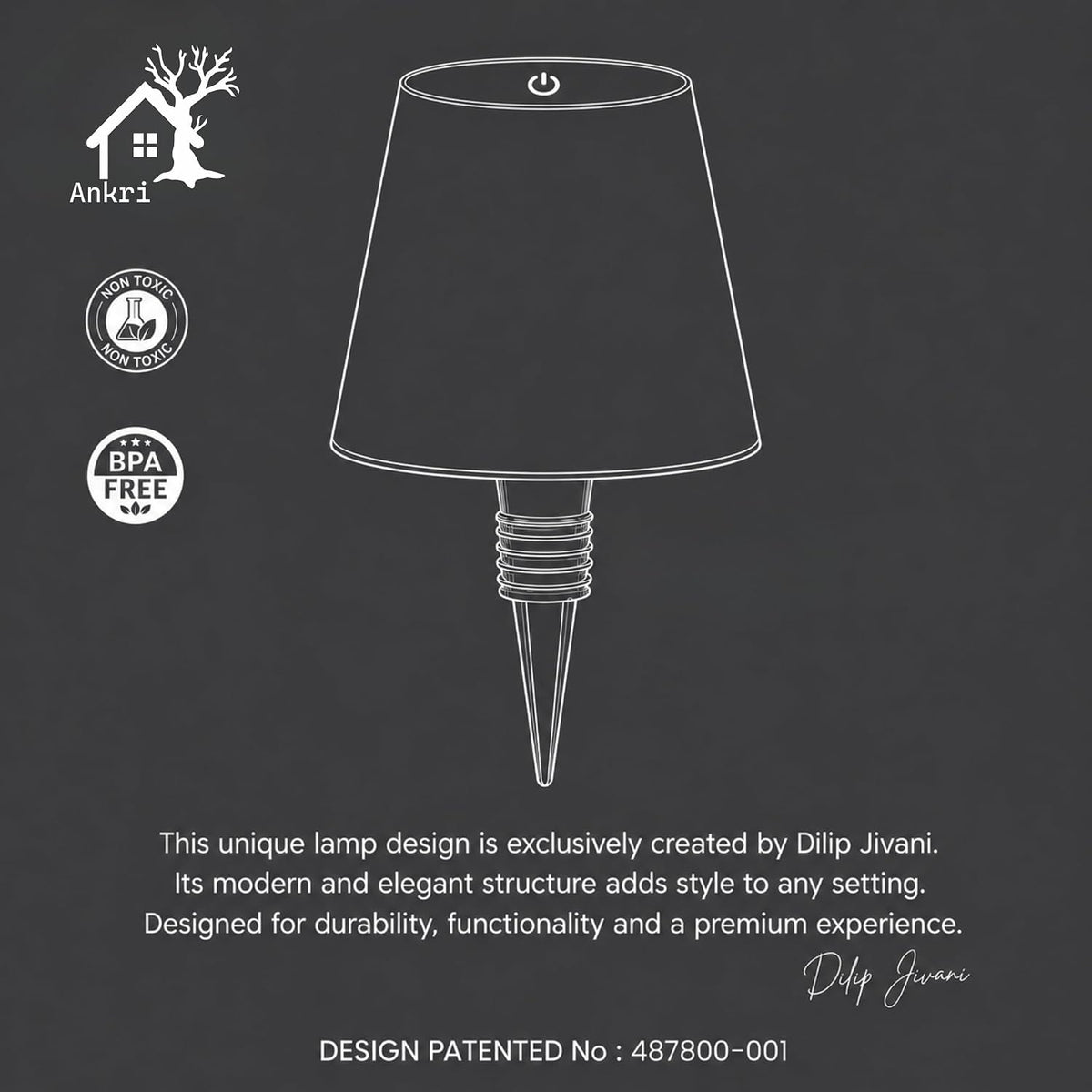 ANKRI Wireless Bottle Lamp LED 3 Colour Light Battery Desk Dimming Night Light Indoor Portable for Cafe Restaurant Home Living Room | 15 cm | Black | Long Lasting Battery