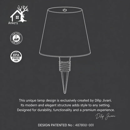 ANKRI Wireless Bottle Lamp LED 3 Colour Light Battery Desk Dimming Night Light Indoor Portable for Cafe Restaurant Home Living Room | 15 cm | Black | Long Lasting Battery