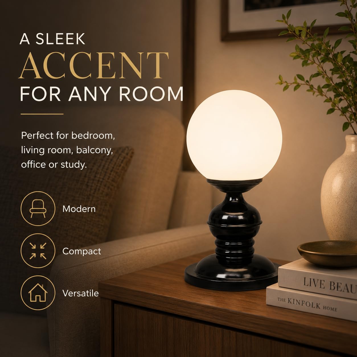 Moon Light Metal Table Lamps with Glass Shade for Home Décor, Bedrooms, Living Room, Gifting, Diwali Decoration