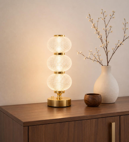 Crystal Globe Aesthetic Lamp with 3-Color Touch Control LED, Modern Decorative Night Lamp for Bedroom