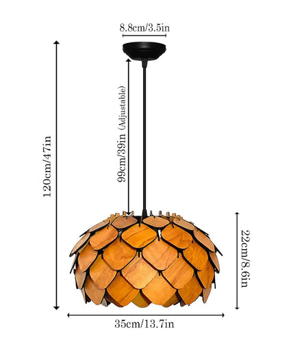 Wooden Pinecone Ceiling Light | lamp for Living Room | Rattan Hanging lamp for Drawing Room, Dining Room | Cane Pendant Light for Home Decoration | Wicker Pendant lamp